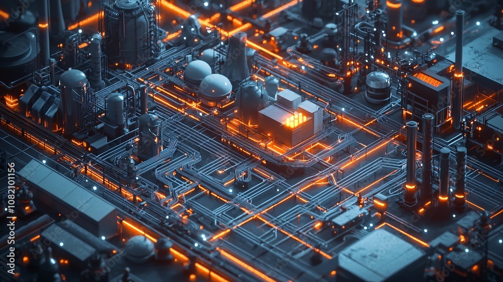 Poster Explore the intricate design and functionality of a futuristic industrial cityscape with high-tech elements