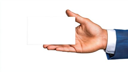 Fototapeta premium A photostock of a hand reaching towards a blank white card on isolated on transparent PNG background, High Quality.