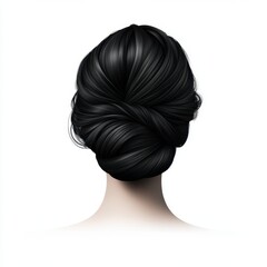 Fototapeta premium A sleek, elegant black hairstyle styled in a sophisticated bun, showcasing a polished look from the back.