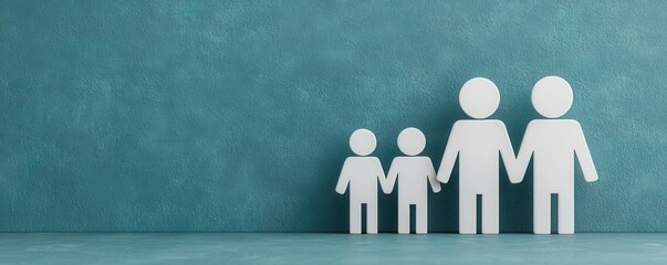 Affordable care act reform concept. A minimalist representation of a family silhouette on a textured backdrop, symbolizing unity and togetherness.