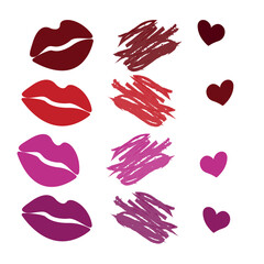 Lipstick color tester, pink and burgundy shades. A color spot and matching lips.