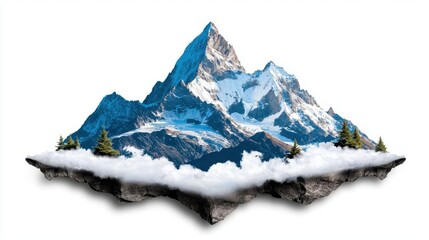 A photostock of a mountain range with sharp snowy peaks on isolated on transparent PNG background, High Quality.