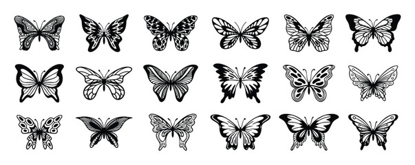 Fototapeta premium Butterfly line doodle hand drawn art. Outline simple minimal butterfly line tattoo icon logotype