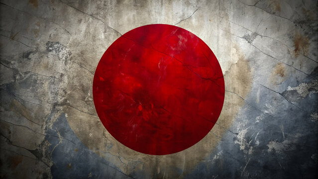 Distressed flag of Japan with a weathered texture giving a historical and aged appearance