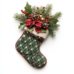 Festive Christmas Stocking.Concept of Christmas, holiday season, gift-giving, winter, tradition,Retail, e-commerce, home decor, Christmas decorations.