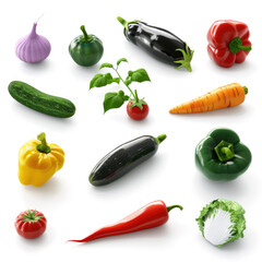 Fresh Organic Vegetables and Fruits Assortment on White Background