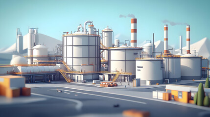 Obraz premium 3D Illustration Industrial Plant Factory Storage Tanks Pipes