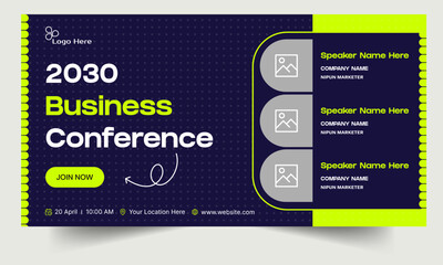 Digital business yearly conference digital webinar banner template design, online meeting banner design, talk show banner design, editable vector eps 10 file format