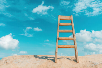 Salary and Benefits Package. A weathered wooden ladder stands upright against a bright sky, symbolizing ascent and opportunity.