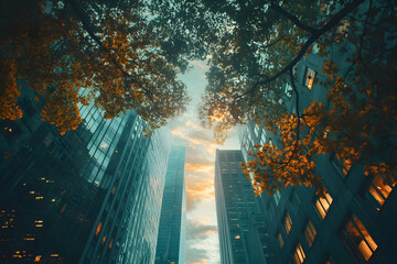 Illustration - Autumn Cityscape at Dusk