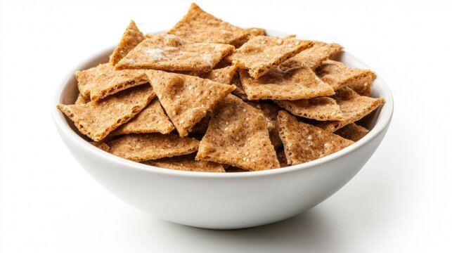 A bowl of whole wheat flatbread on a white background.