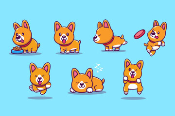 Cute Corgi Dog Activities Vector Design Illustrations 