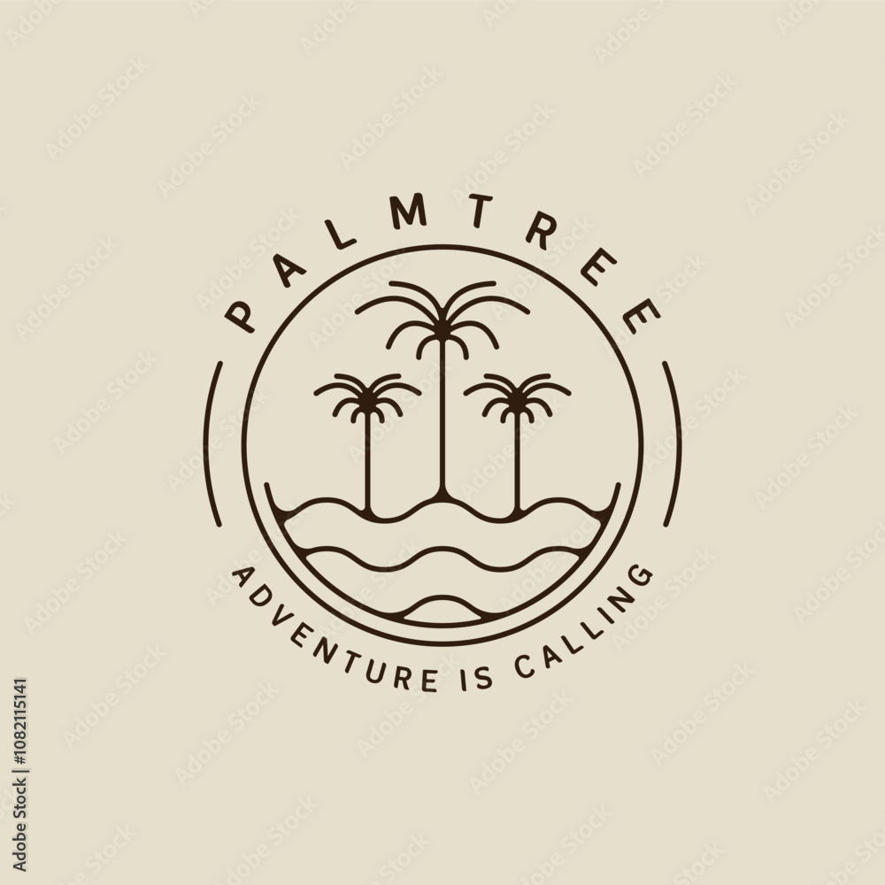 Canvas Prints palm tree and ocean waves line art logo vector simple minimalist illustration template icon graphic 