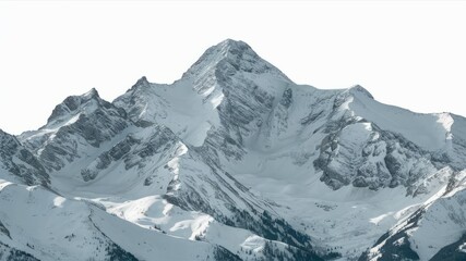 Majestic Mountain Peak: An awe-inspiring close-up of a snow-capped mountain peak, capturing its grandeur and icy beauty against a clear sky.