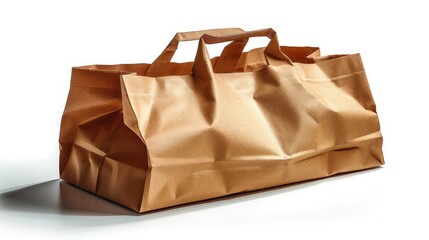 Obraz premium Brown Paper Bag with Handles on White Background