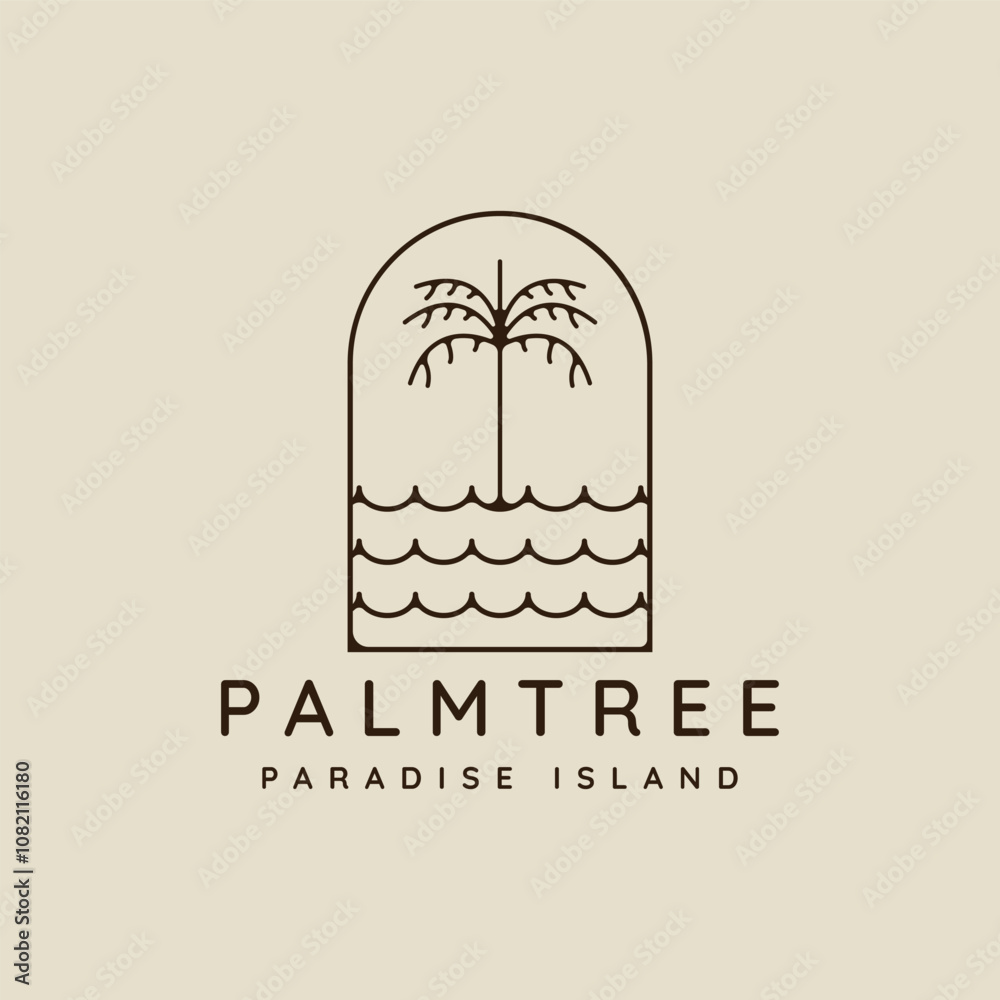 Canvas Prints palm tree and ocean waves line art logo vector simple minimalist illustration template icon graphic 