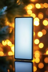 A cell phone resting on a table surface with a clear view of the device and its surroundings