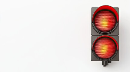 A striking red traffic light against a pristine white background, symbolizing stop and caution in urban landscapes at any time
