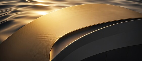 Golden sunset light reflecting on a boat.