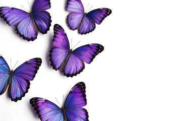 Obraz premium A group of purple butterflies sit on a white surface, their delicate wings folded