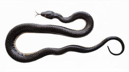Fototapeta premium Black Snake: A mesmerizing black snake with a sleek, serpentine form, captured in a striking pose. The snake's intricate scales and piercing gaze create a sense of both beauty and danger.