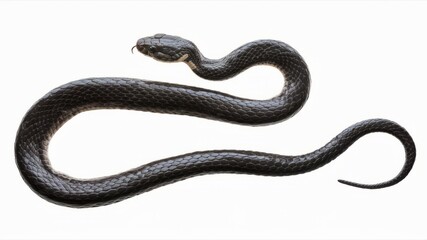 Obraz premium Serpentine Elegance: A sleek, dark snake gracefully coils into an elegant S-shape, isolated against a clean background. Its smooth scales and intense gaze command attention. 