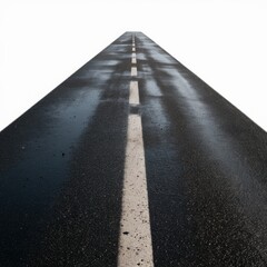 The Road Ahead: A perspective shot of a straight, wet asphalt road, the white lane markings disappearing into the horizon. The image evokes a sense of journey, possibility, and the open road ahead. 