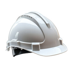 Fototapeta premium Side View of a New White Safety Helmet Suitable for Construction Sites, Industrial Work, and Personal Protective Equipment