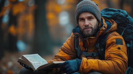 An urban forager shares survival skills in a city park, engaging with nature and demonstrating techniques for foraging in a contemporary setting under natural light