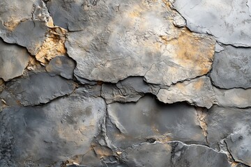 Detailed shot of weathered stone wall with vibrant orange rock layer, creating a unique grungy background with blended gray and orange hues