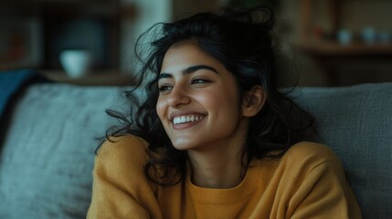 Contented Young Woman Smiling at Camera