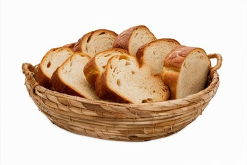 Freshly Baked Bread Slices in a Basket: A rustic wicker basket overflowing with golden-brown slices of freshly baked bread, inviting a comforting and wholesome experience.