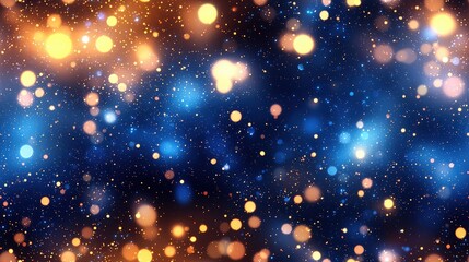 Vibrant bokeh lights in dark starry sky background for festive design