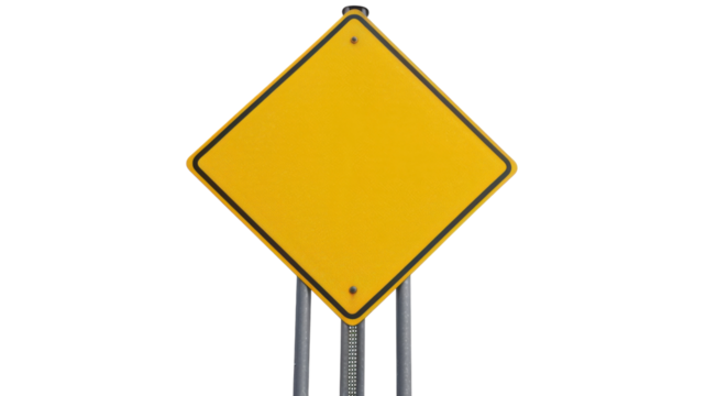 Blank Yellow Road Sign Isolated on a White Background for Traffic Signage or Warning In Use in Urban Areas and Road Safety Designs with No Text or Symbols
