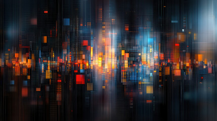 Fototapeta premium Digital art piece featuring vibrant colors and abstract shapes, creating dynamic visual experience. interplay of light and color evokes sense of energy and movement