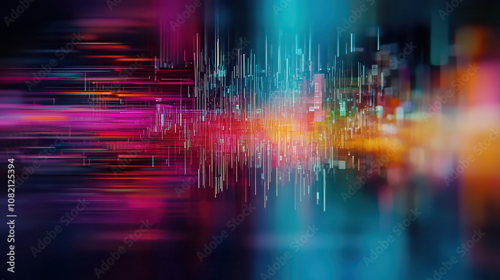 Poster vibrant abstract digital art featuring colorful lines and patterns, creating dynamic visual experien