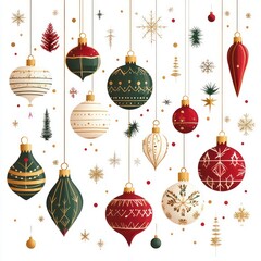 A flat design vector of Christmas ornaments