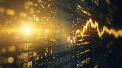 Fototapeta premium Abstract digital art with golden lines and data visualization elements, creating futuristic atmosphere. image conveys sense of technology and innovation