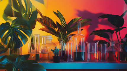 draw a website header of a plant lab in hong kong, plant lab is about creating some new tropical plant, website style is surreal and like real photo. 