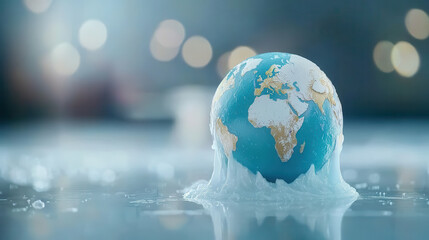 Melting globe symbolizing climate change urgency, showcasing impact of global warming on Earth. image evokes concern for environment and need for immediate action