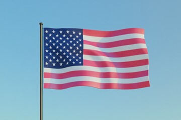 Fototapeta premium A large American flag flying high above the ground, often used as a symbol of patriotism and national pride