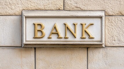 Golden bank lettering adorns the façade of a historic building illuminated by warm natural light, showcasing intricate architectural details
