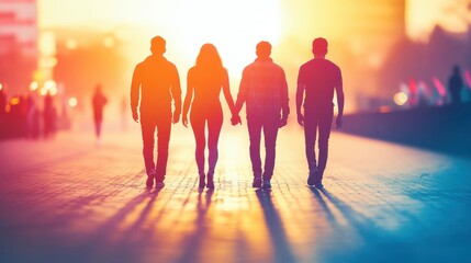 Fototapeta premium Friends Silhouetted Against Evening Fireworks Background