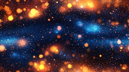 Abstract cosmic sparkle: twinkling orange and blue glowing lights in space