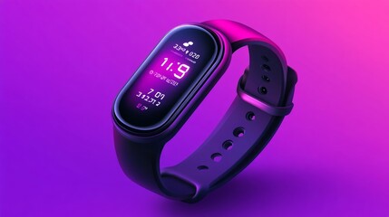 Fototapeta premium A modern fitness tracker with a purple and pink gradient background.