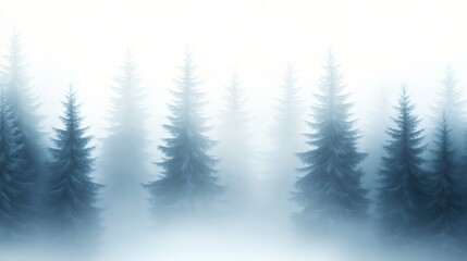 Fototapeta premium Misty pine forest enveloped in a serene, ethereal fog, AI