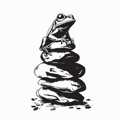 Frog on the Pile of Rocks image vector illustration isolated on white background