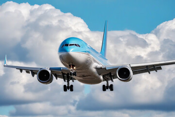 Obraz premium front view of photorealistic passenger plane landing