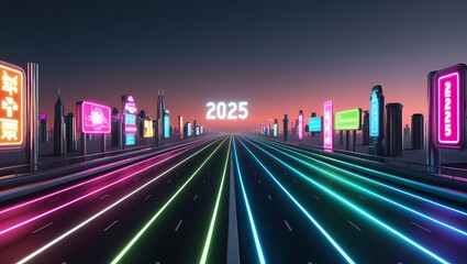 Neon road travel concept