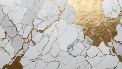 Processed collage of white and gold marble texture. Background for banner, backdrop or texture for 3D mapping